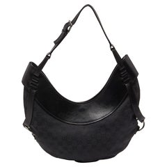 Gucci Black GG Canvas and Leather Hobo
