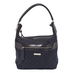 Gucci Black GG Canvas and Leather Hobo