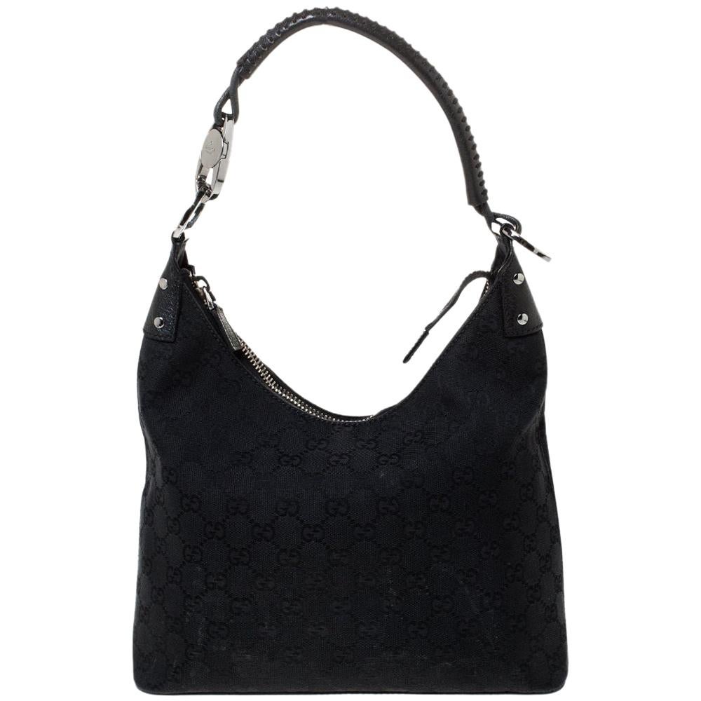 Gucci Black GG Canvas and Leather Hobo For Sale at 1stDibs | leather ...