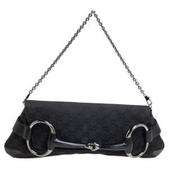 Gucci Black GG Canvas and Leather Horsebit Baguette