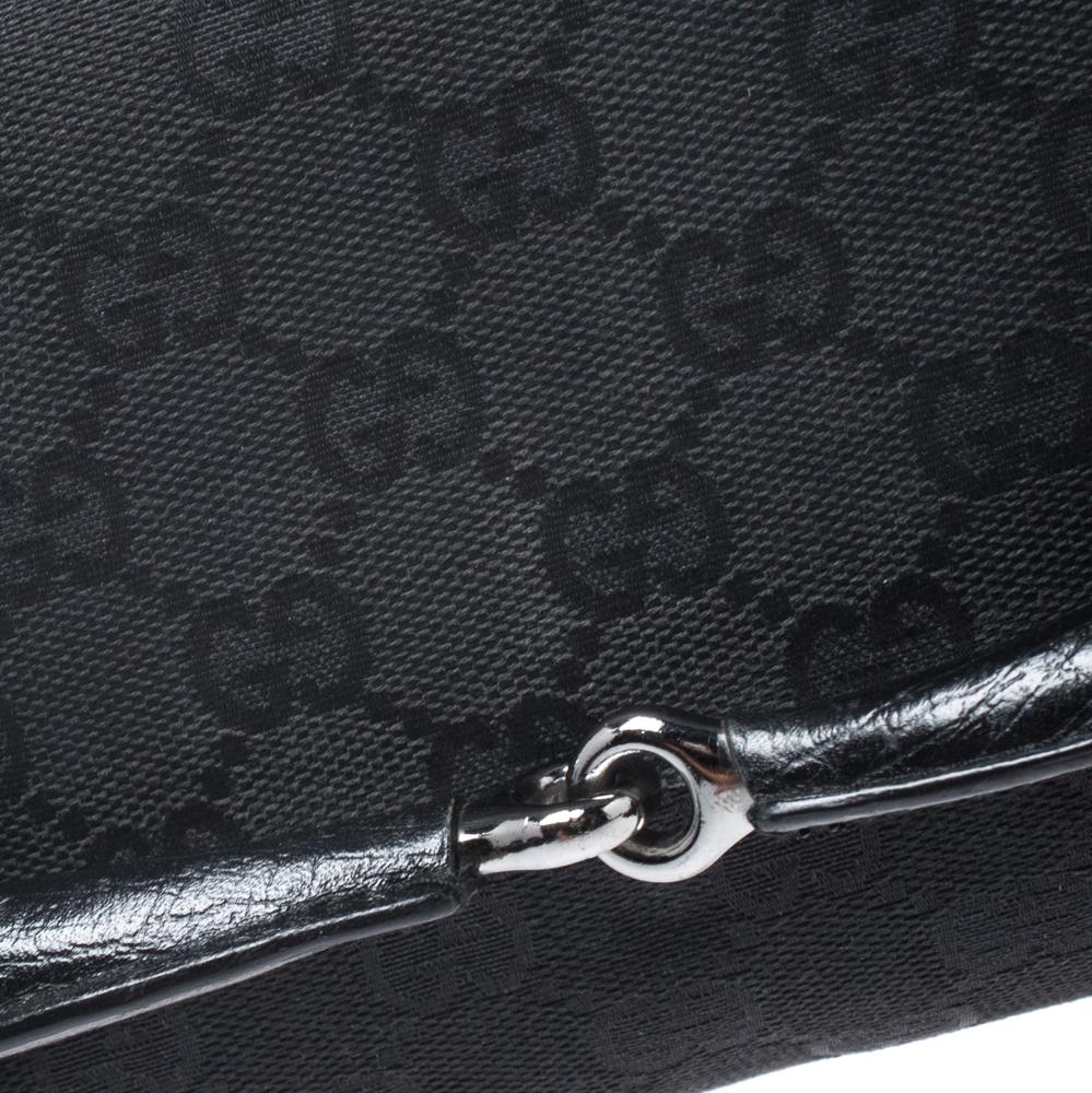 Gucci Black GG Canvas and Leather Horsebit Chain Clutch 2