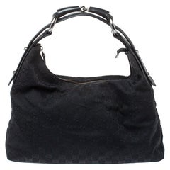 Gucci Black GG Canvas and Leather Horsebit Hobo