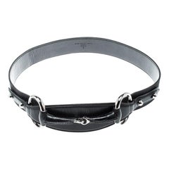 Gucci Black GG Canvas and Leather Horsebit Waist Belt 85CM