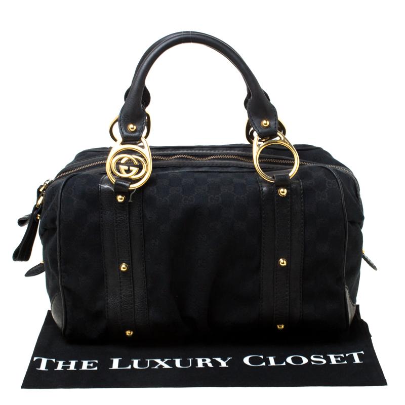 Gucci Black GG Canvas and Leather Interlocking Boston Bag 8