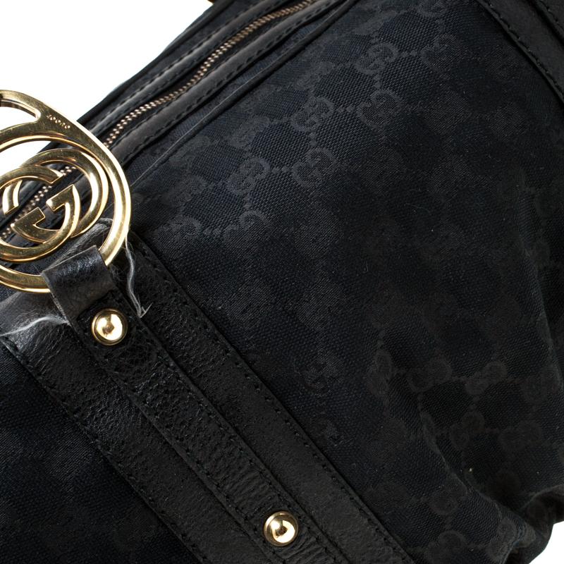 Gucci Black GG Canvas and Leather Interlocking Boston Bag 4