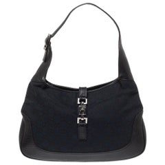Used Gucci Black GG Canvas and Leather Jackie Hobo