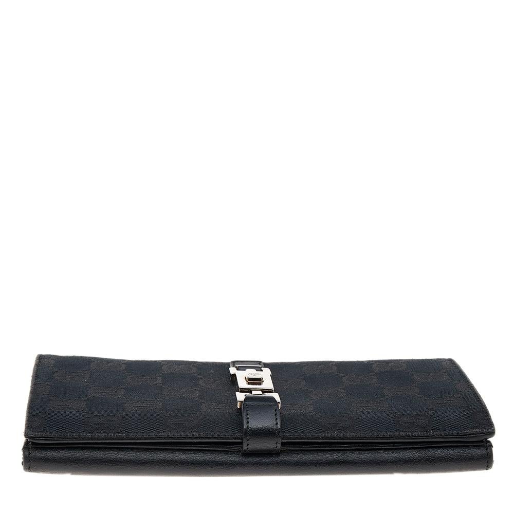 Gucci Black GG Canvas And Leather Jackie Long Wallet 6