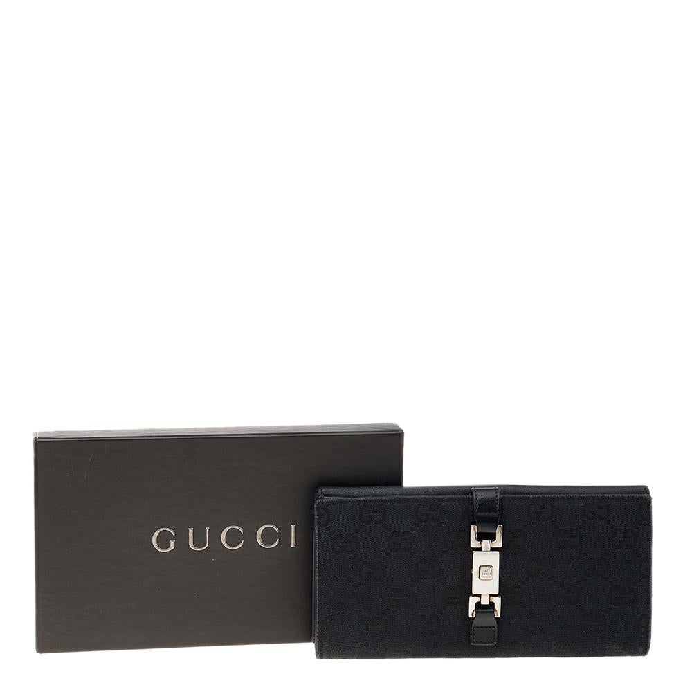 Gucci Black GG Canvas And Leather Jackie Long Wallet 7