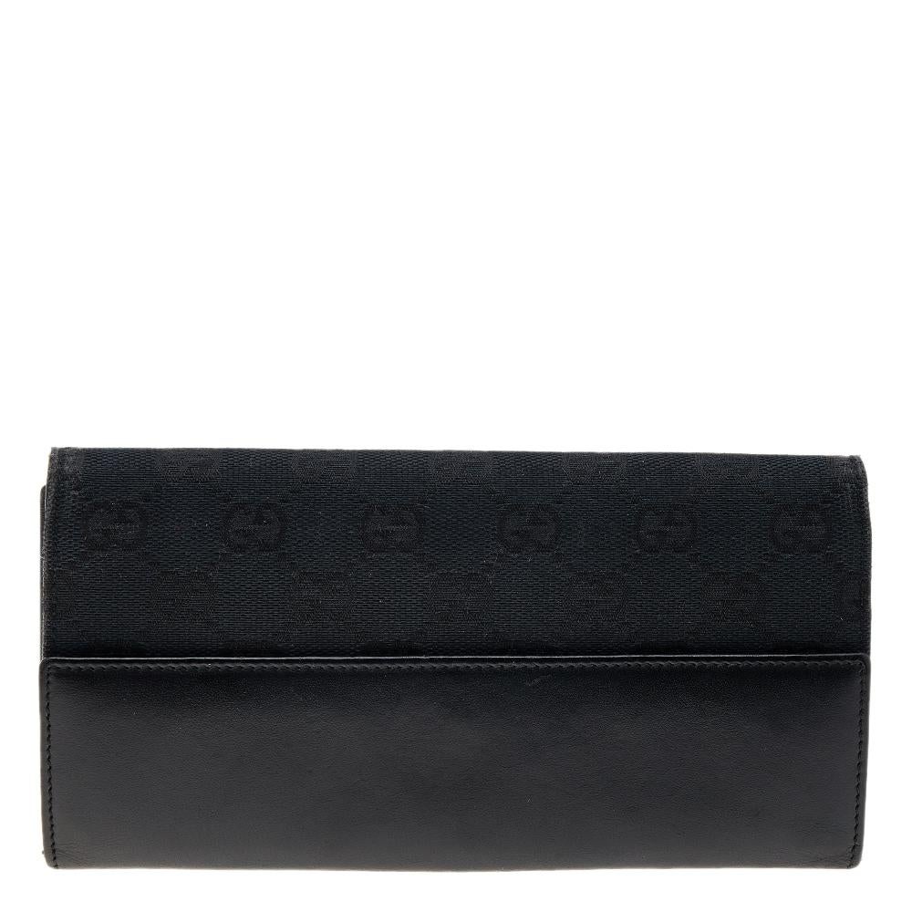 Gucci Black GG Canvas And Leather Jackie Long Wallet 4