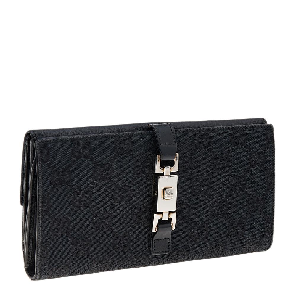 Gucci Black GG Canvas And Leather Jackie Long Wallet 5