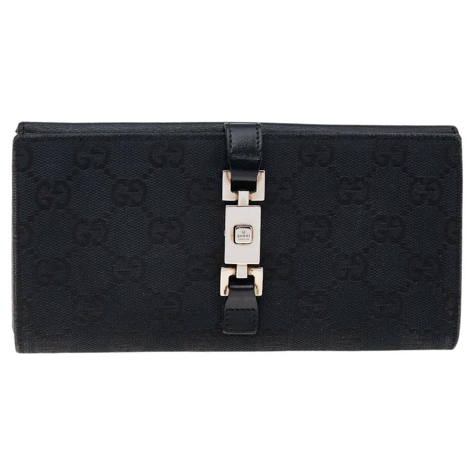 Gucci Black GG Canvas And Leather Jackie Long Wallet
