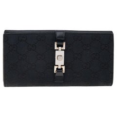 Used Gucci Black GG Canvas And Leather Jackie Long Wallet