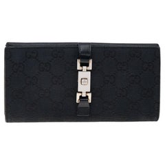 Gucci Black GG Canvas And Leather Jackie Long Wallet