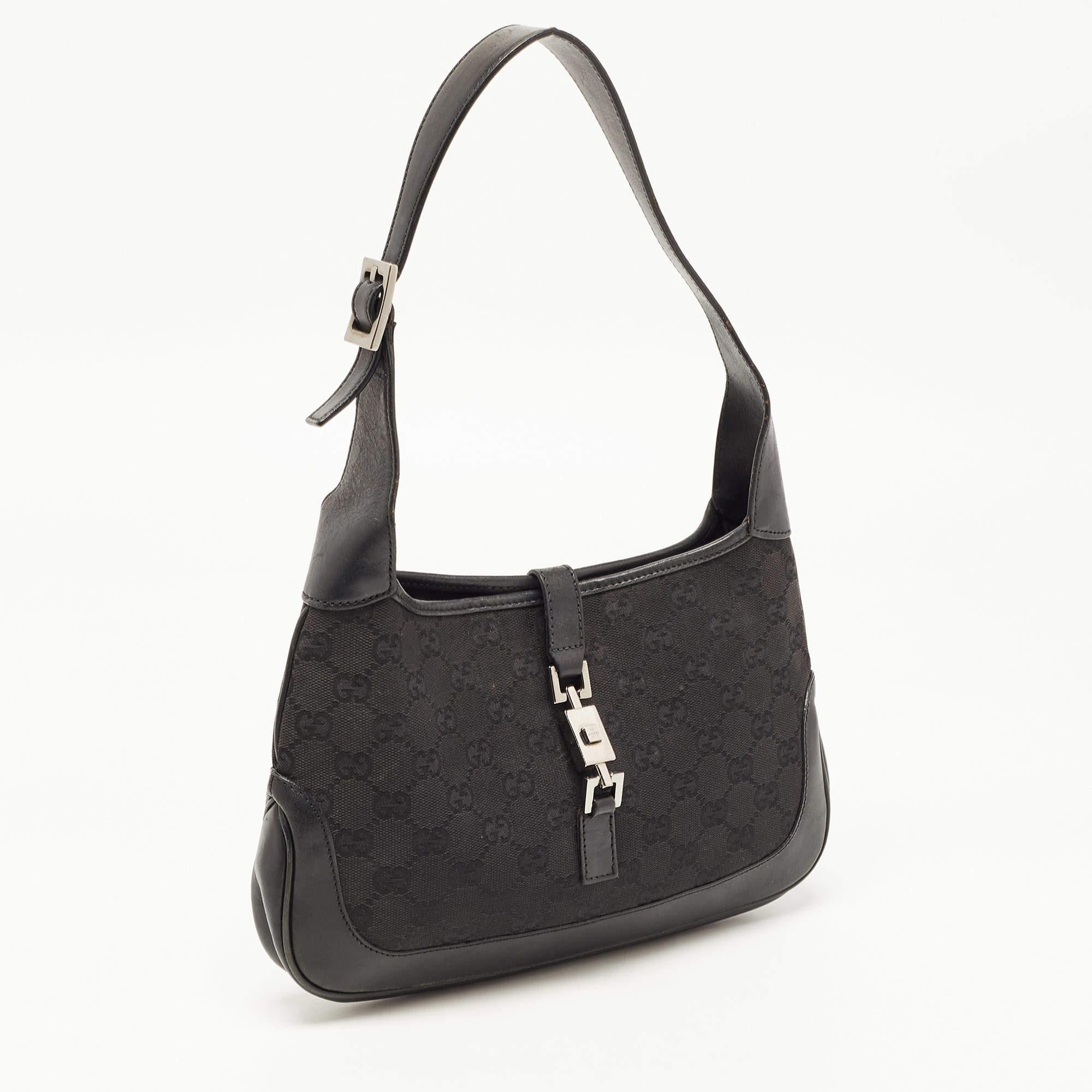 Women's Gucci Black GG Canvas and Leather Jackie O Hobo