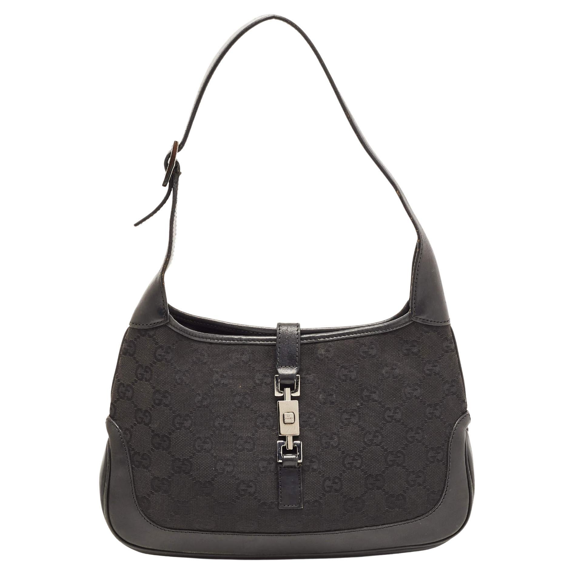 Gucci Black GG Canvas and Leather Jackie O Hobo