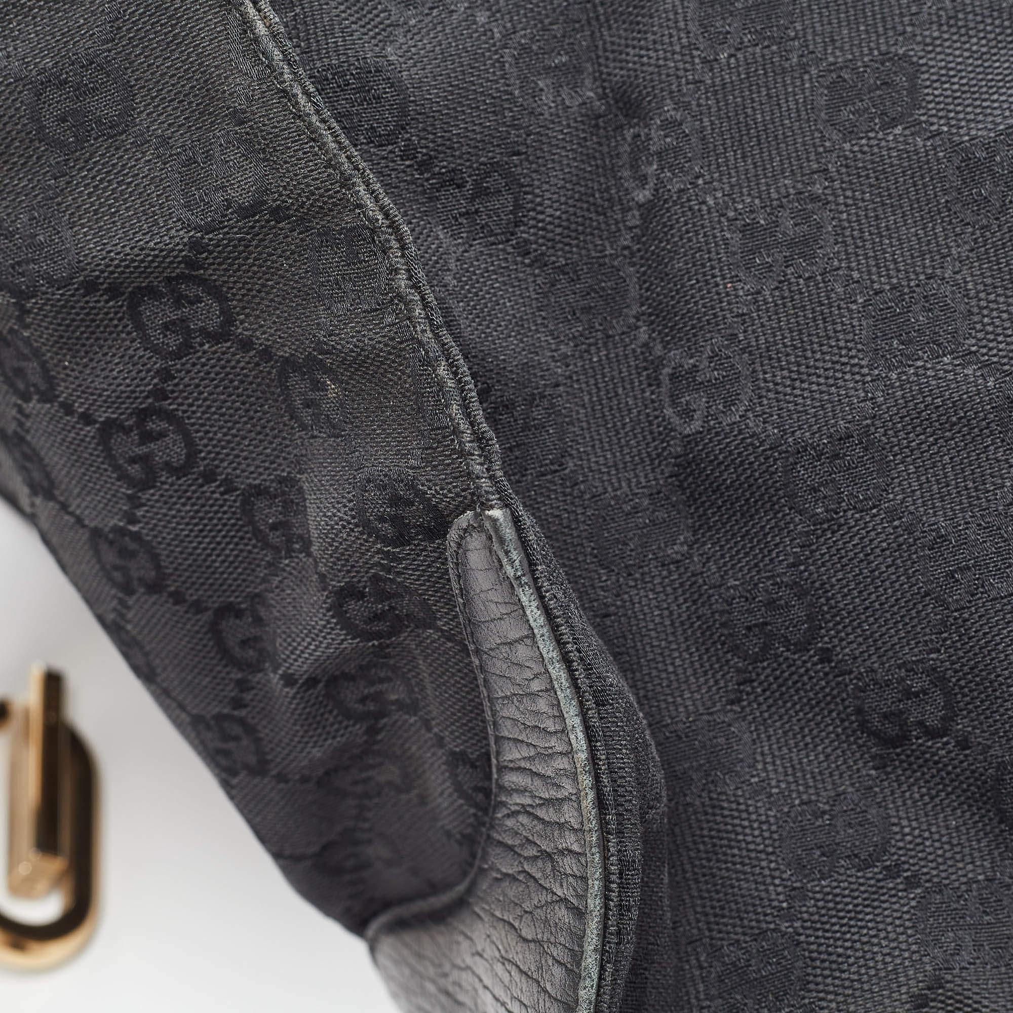 Gucci Borsa a tracolla nera in tela e pelle GG Junco in vendita 3