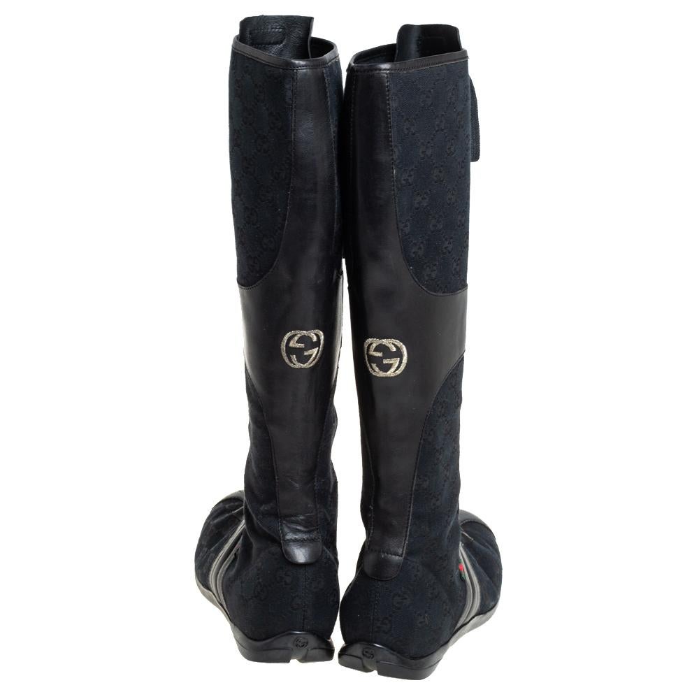 Gucci Black GG Canvas And Leather Knee Length Boots Size 38 1