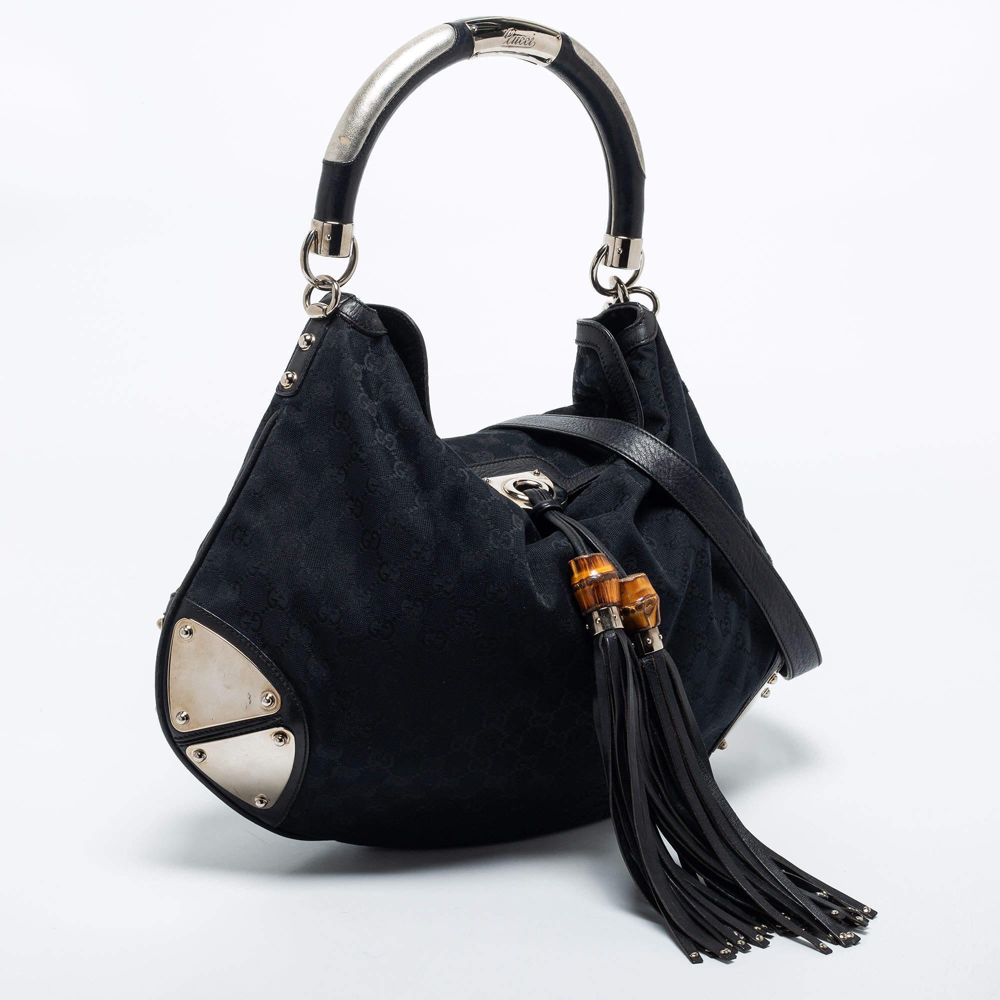 Women's Gucci Black GG Canvas and Leather Large Babouska Indy Hobo