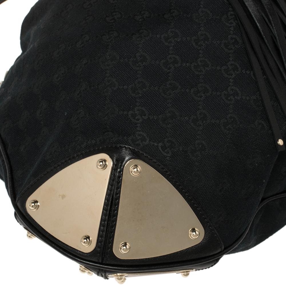 Gucci Black GG Canvas and Leather Large Babouska Indy Hobo 2