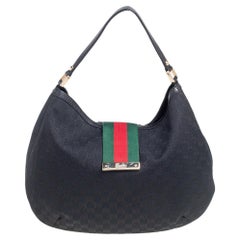 Gucci Black GG Canvas and Leather Large New Ladies Web Hobo