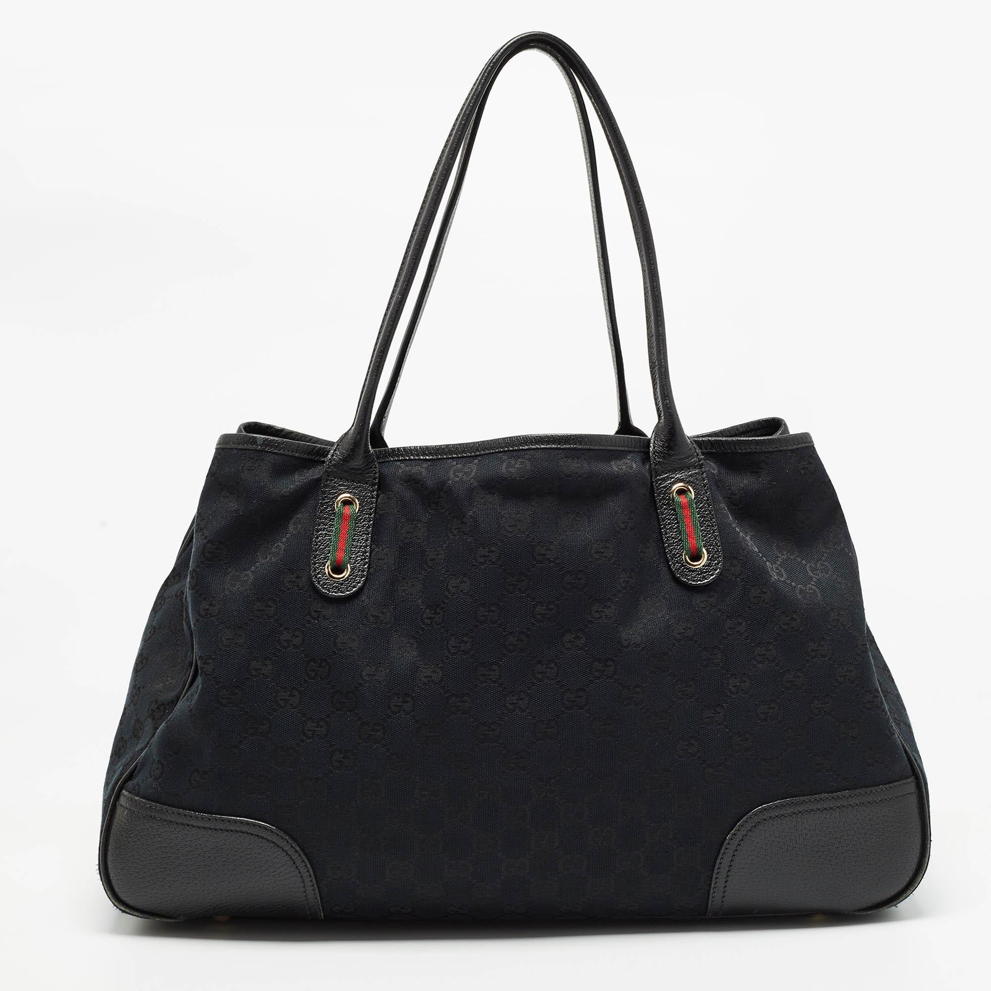 Women's Gucci Black GG Canvas and Leather Large Princy Tote