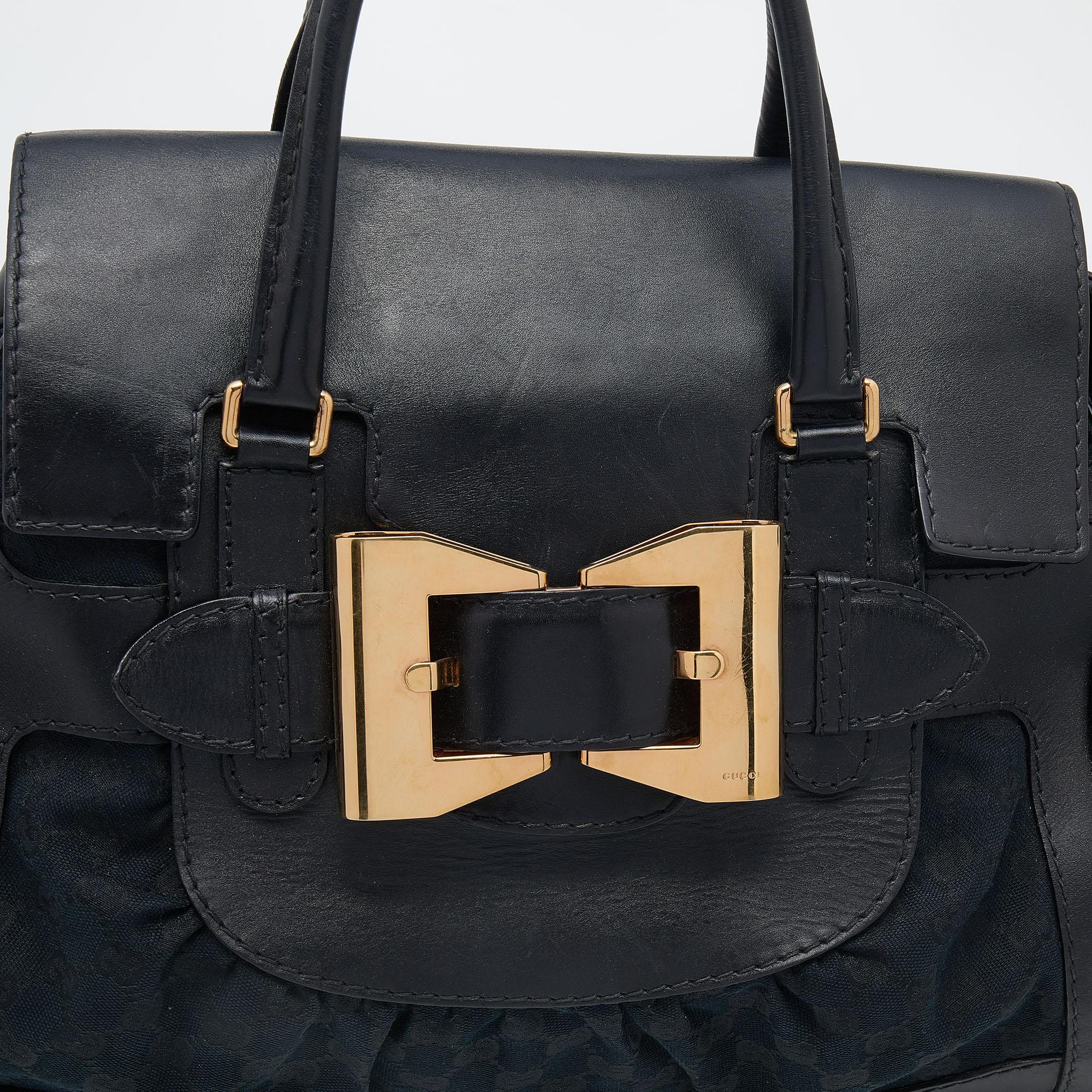 Gucci Black GG Canvas And Leather Large Queen Tote For Sale 7