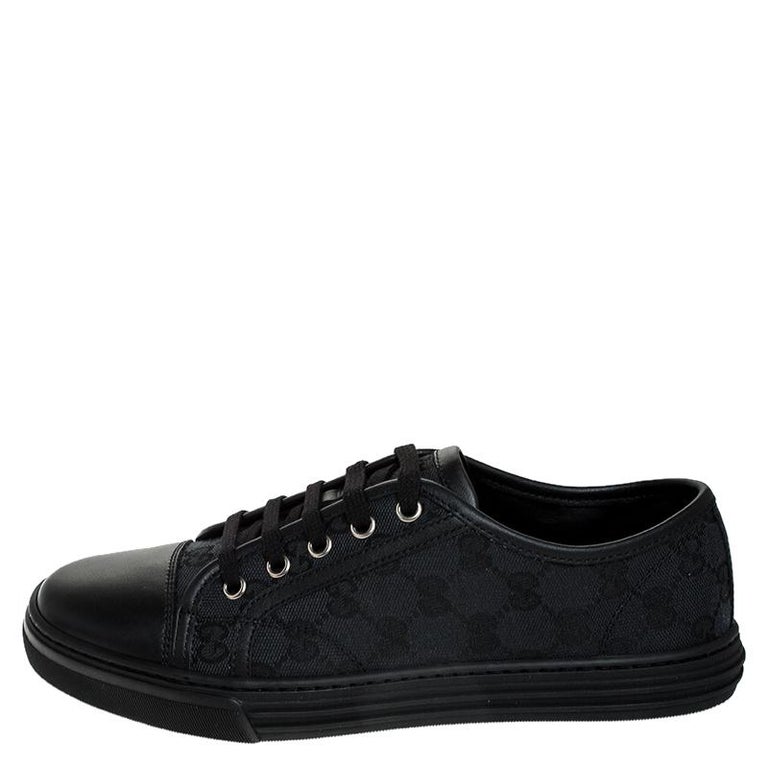 Gucci Black GG Canvas And Leather Low Top Sneakers Size 38 For Sale at ...