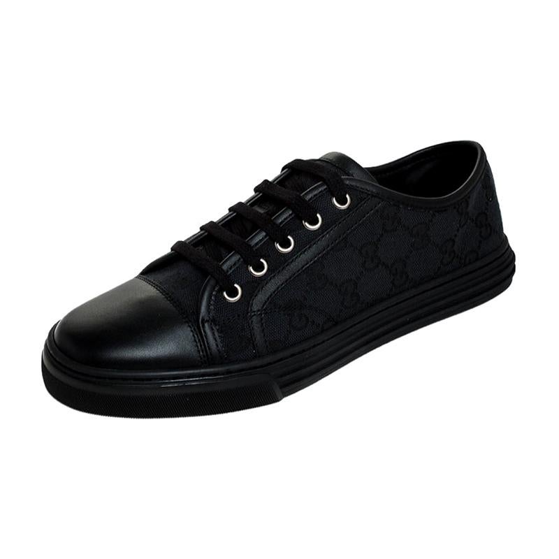 Gucci Black GG Canvas And Low Sneakers Size 38 For Sale at 1stDibs | gucci canvas shoes black, gucci sneakers black