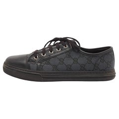 Gucci Black GG Canvas and Leather Low Top Sneakers Size 40.5