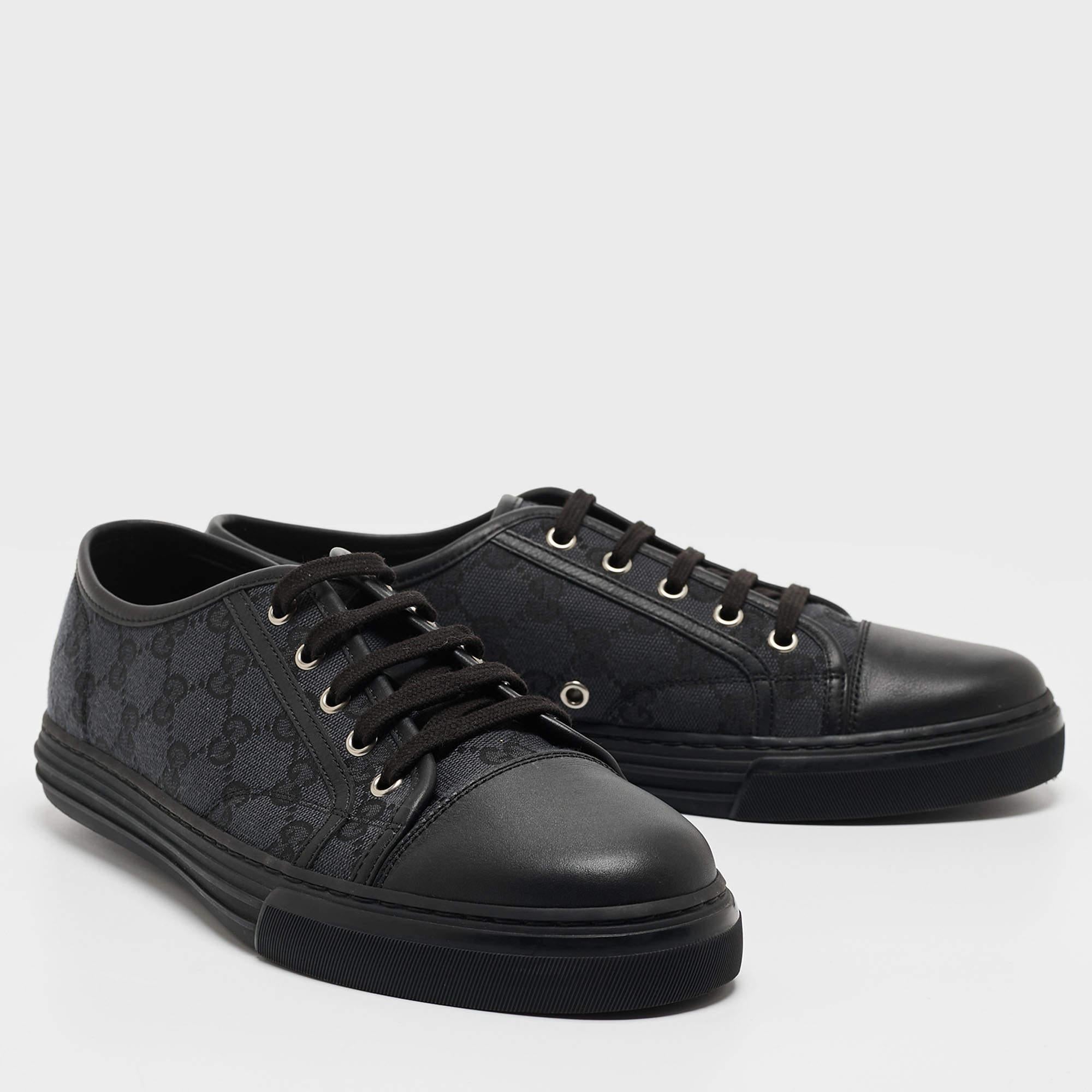 Gucci Black GG Canvas and Leather Low Top Sneakers Size 41.5 1
