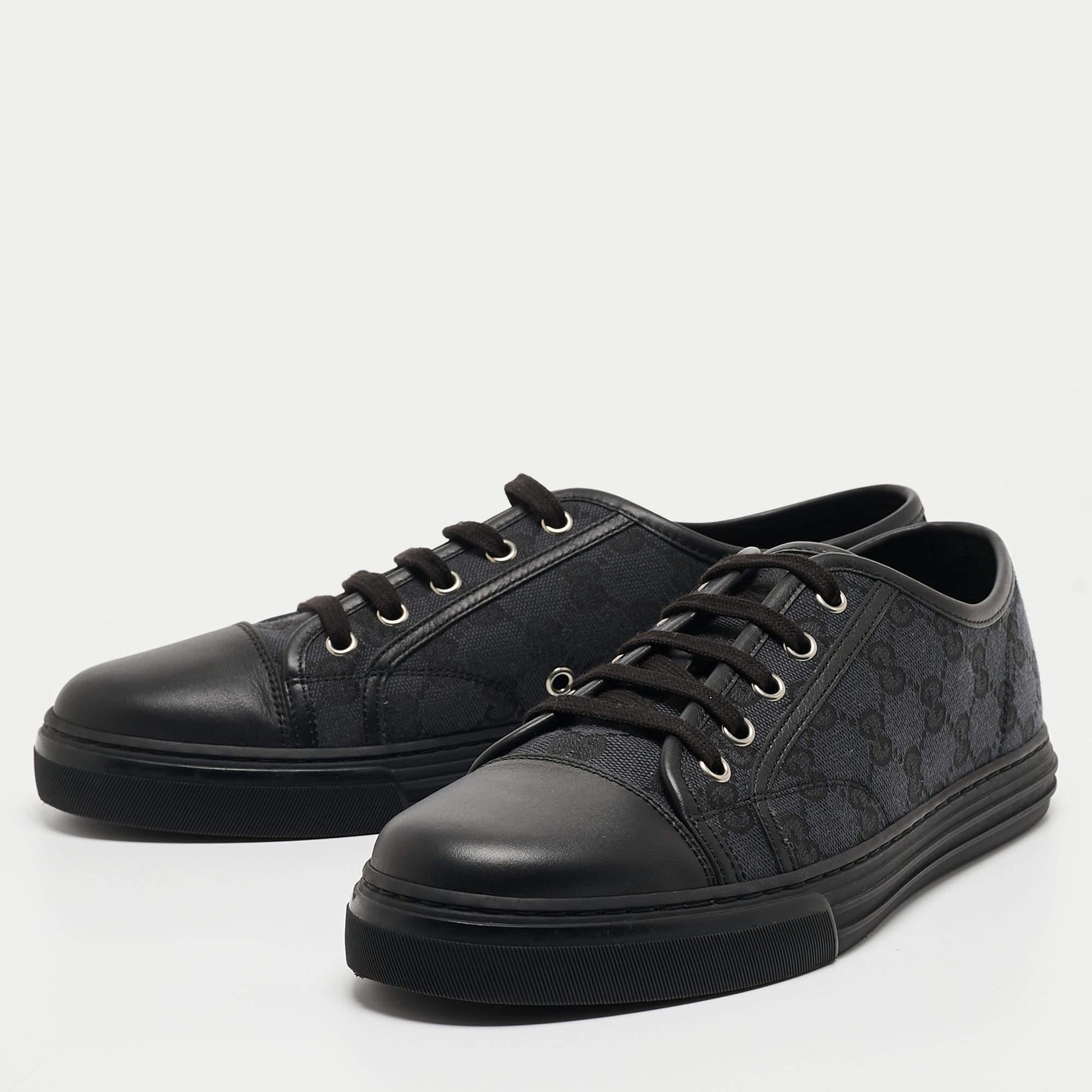Gucci Black GG Canvas and Leather Low Top Sneakers Size 41.5 3