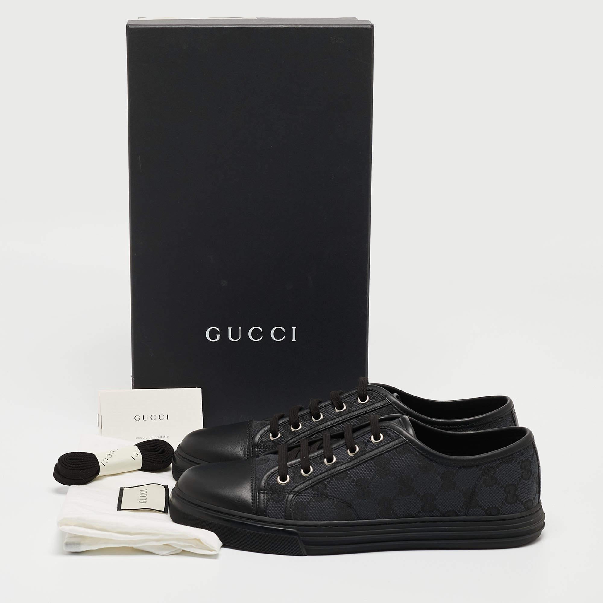 Gucci Black GG Canvas and Leather Low Top Sneakers Size 41.5 5
