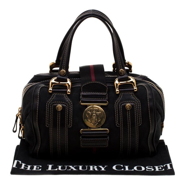 Gucci Black GG Canvas and Leather Medium Aviatrix Boston Bag For Sale ...