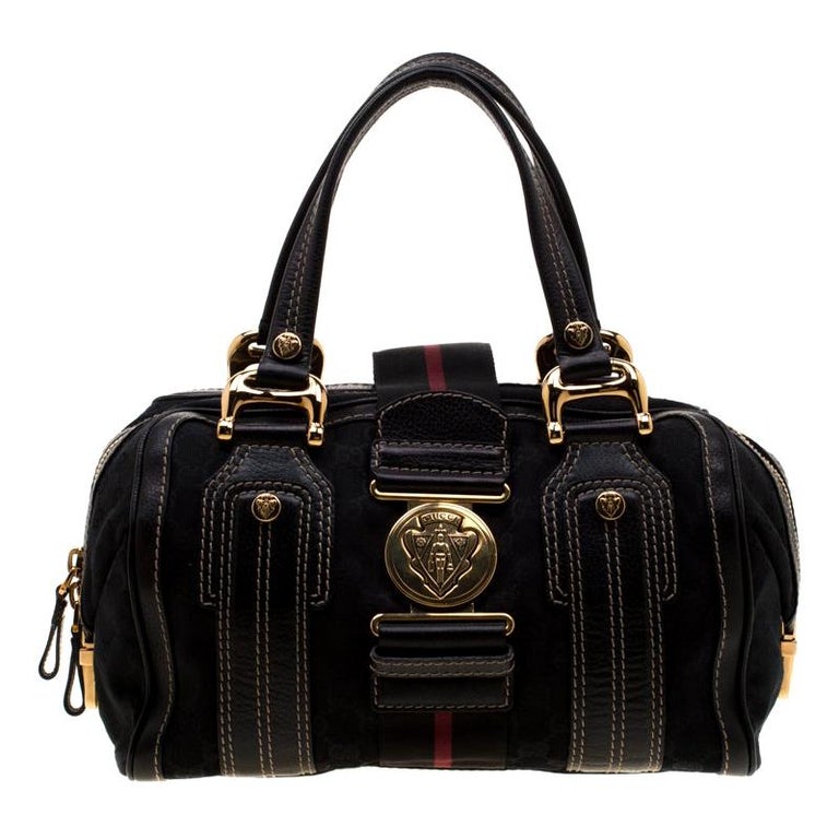 Gucci Black GG Canvas and Leather Medium Aviatrix Boston Bag For Sale