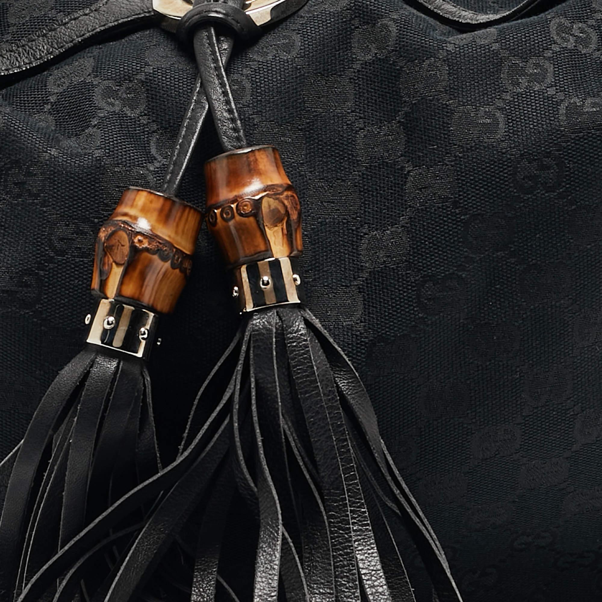 Gucci - Sac hobo « Babouska Indy » en toile et cuir noir GG, taille moyenne en vente 6