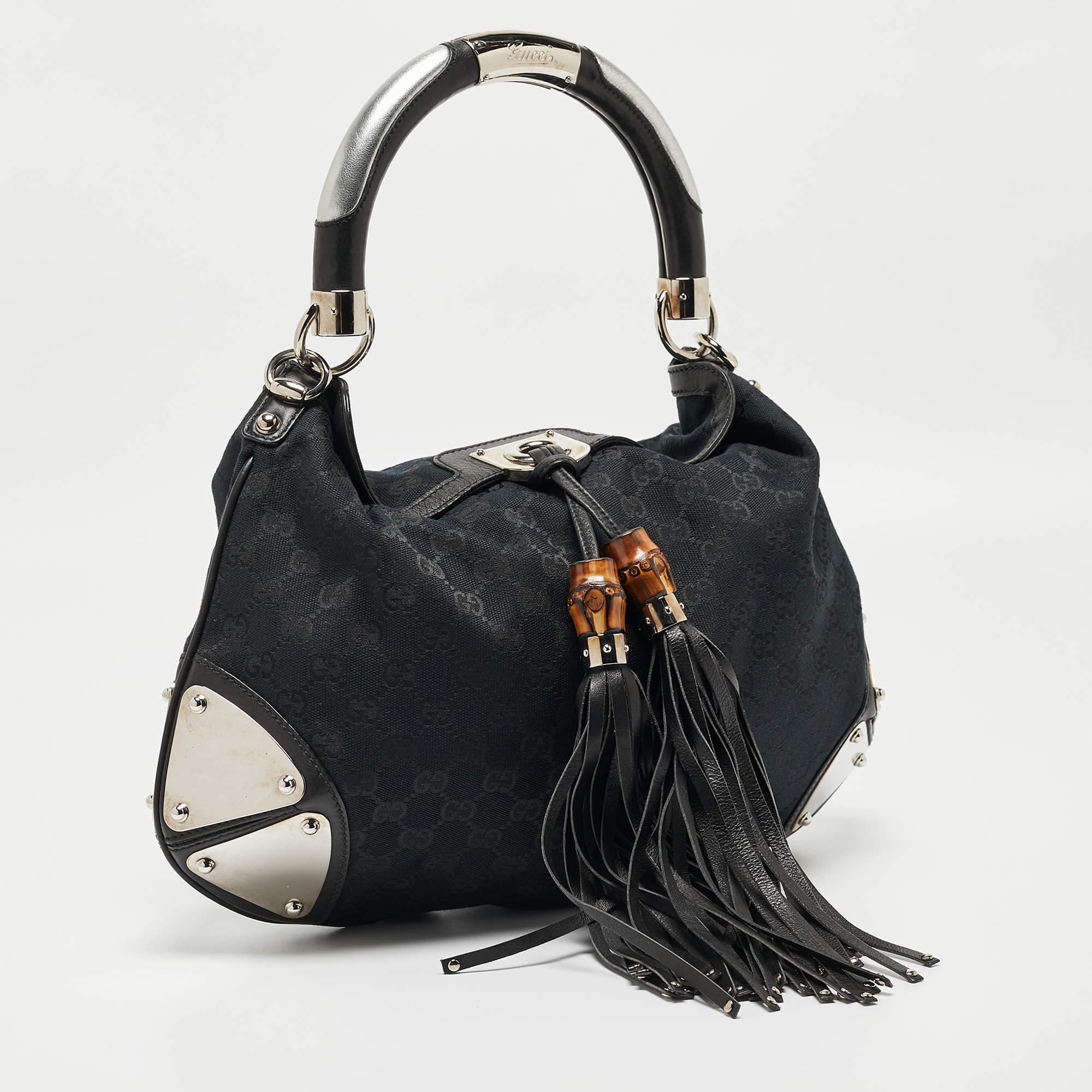 Gucci Black GG Canvas and Leather Medium Babouska Indy Hobo 9