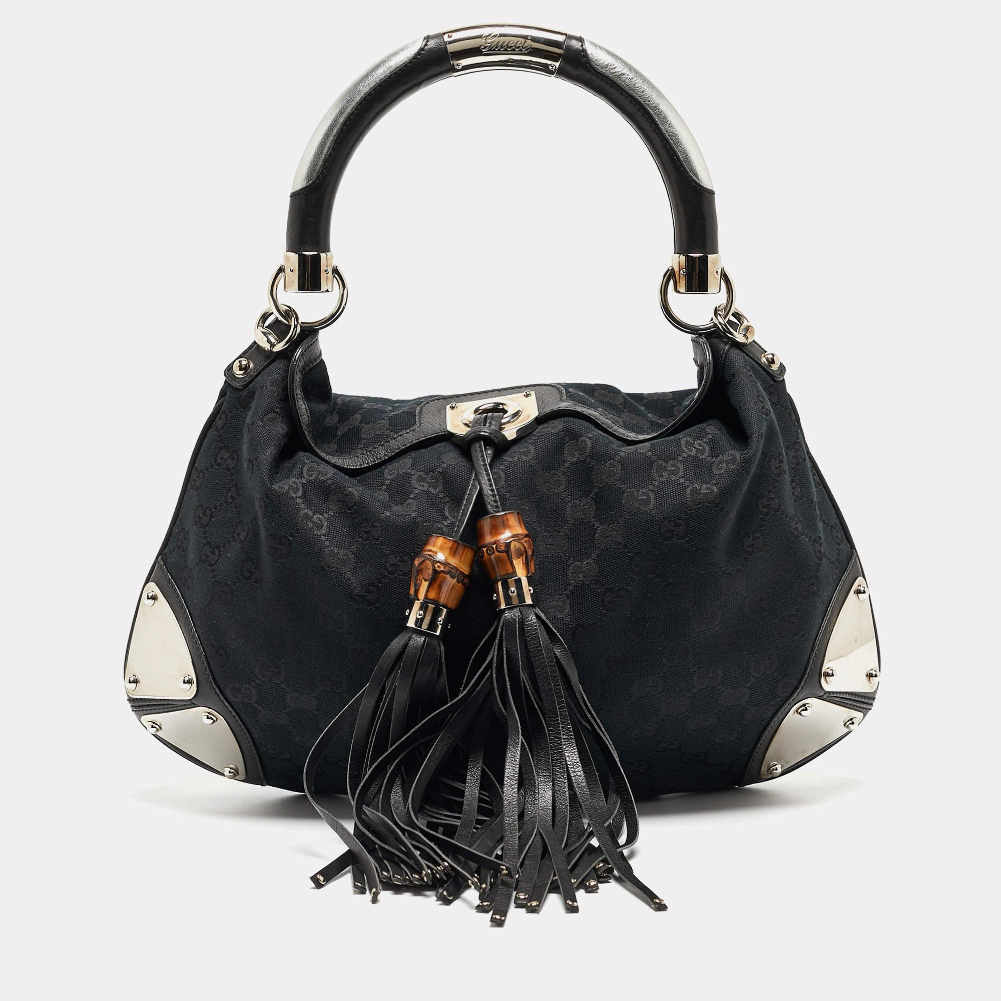 Gucci Black GG Canvas and Leather Medium Babouska Indy Hobo 11