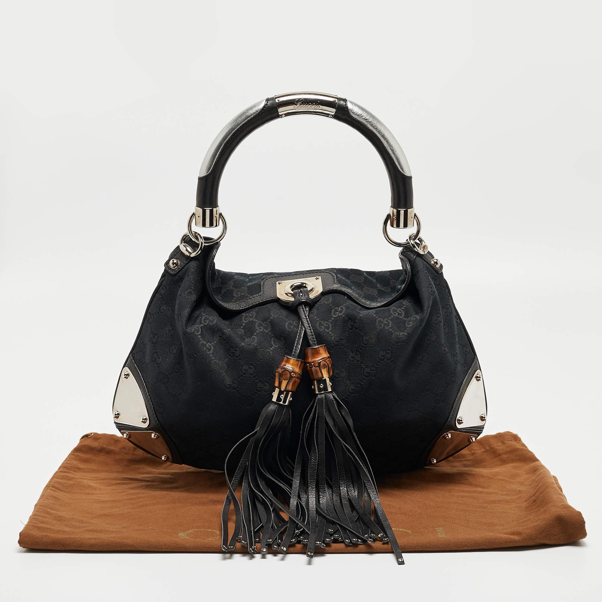 Gucci Black GG Canvas and Leather Medium Babouska Indy Hobo 12