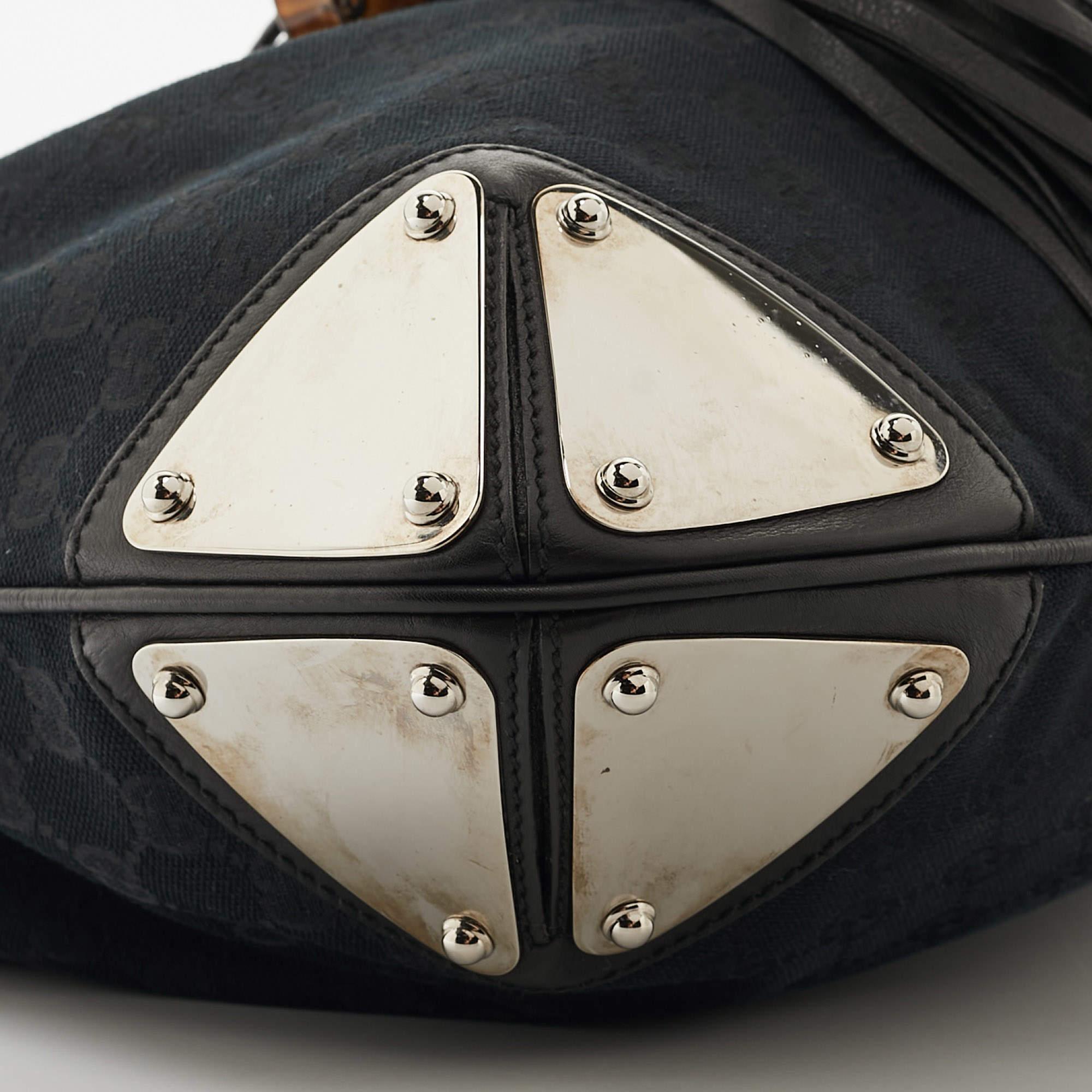 Gucci Black GG Canvas and Leather Medium Babouska Indy Hobo In Good Condition In Dubai, Al Qouz 2