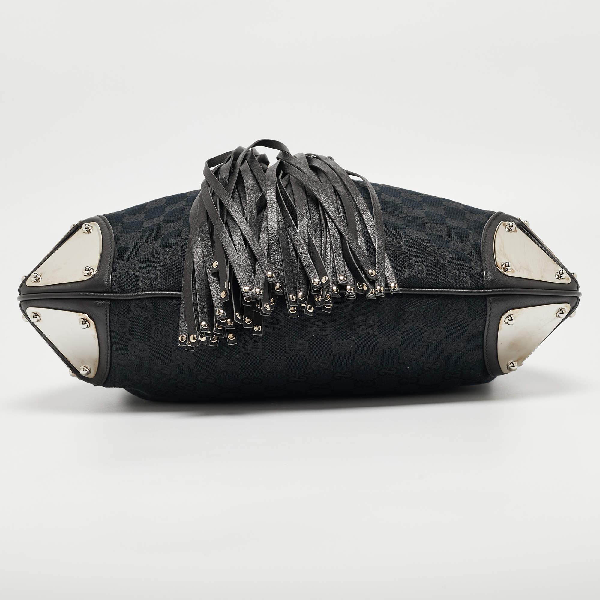 Gucci Black GG Canvas and Leather Medium Babouska Indy Hobo 4