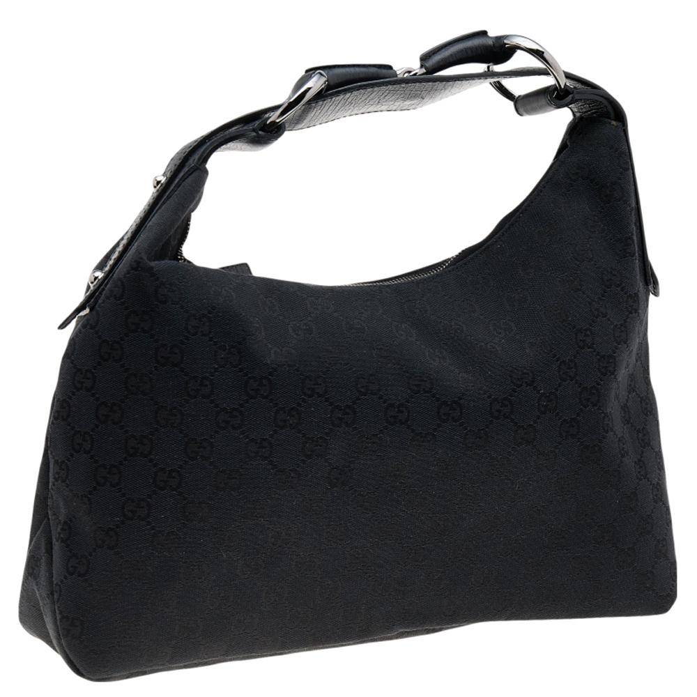 Hobo media in pelle e tela GG nera di Gucci 5