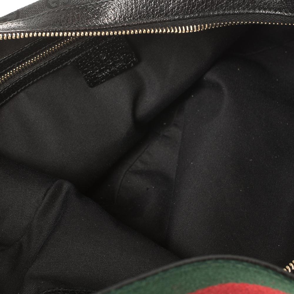 Gucci Black GG Canvas and Leather Medium Web Bamboo Ring Hobo 2