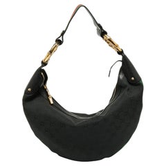 Gucci Black GG Canvas and Leather Medium Web Bamboo Ring Hobo