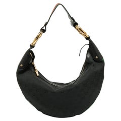 Gucci Schwarz GG Segeltuch und Leder Medium Web Bambus Ring Hobo