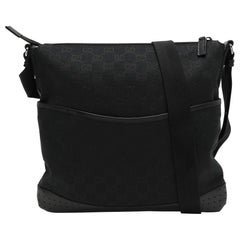Gucci Black GG Canvas and Leather Messenger Bag