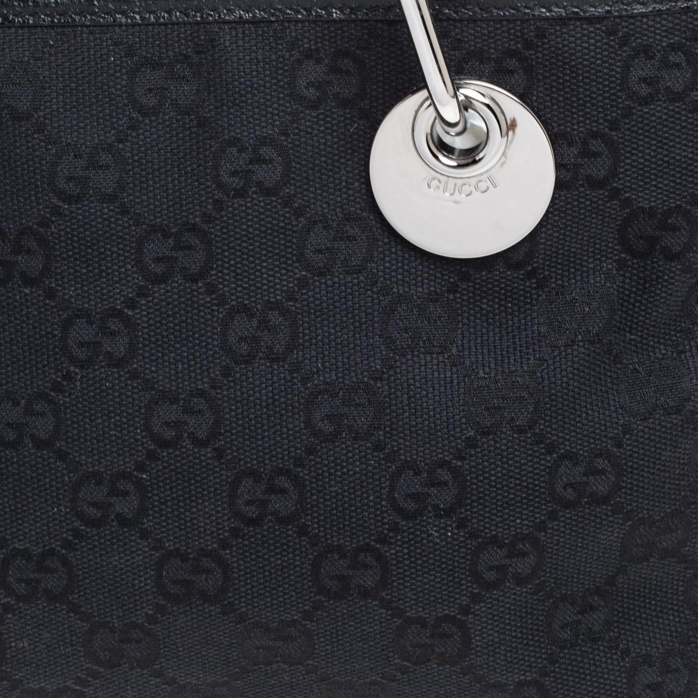 Gucci Mini Eclipse Tote aus schwarzem GG-Leinen und Leder 6