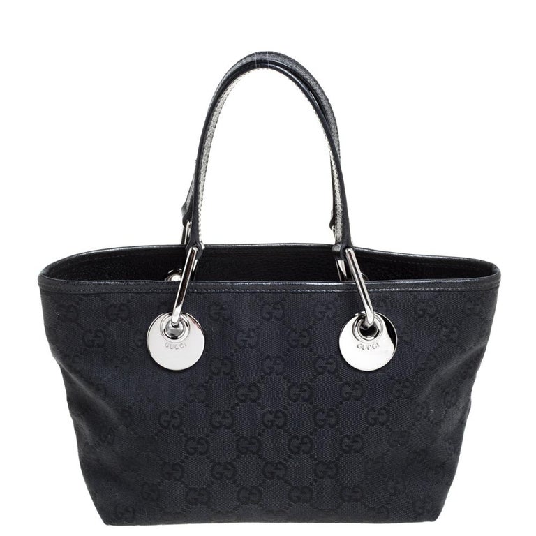 Gucci, Bags, Gucci Black Eclipse Monogram Fabric Leather Tote Bag  Carryall Large