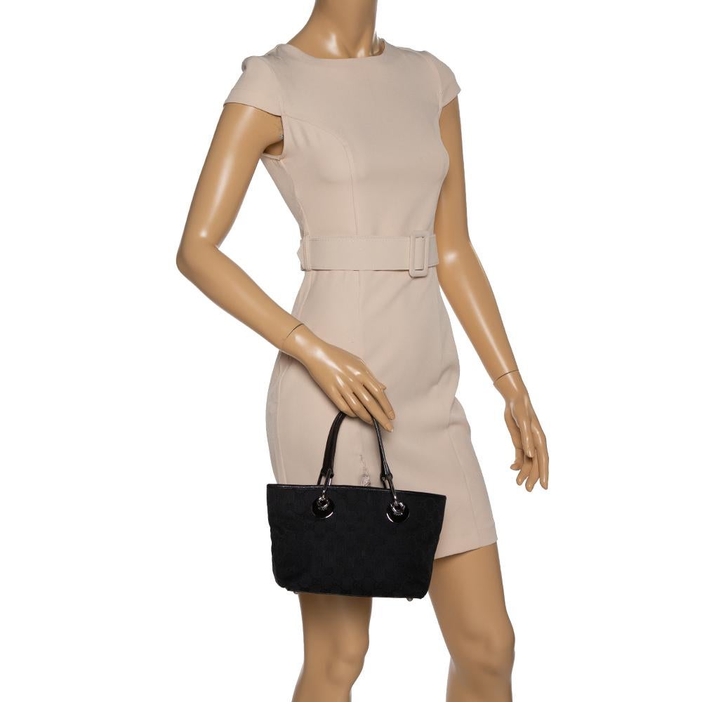 Gucci Mini Eclipse Tote aus schwarzem GG-Leinen und Leder (Schwarz)