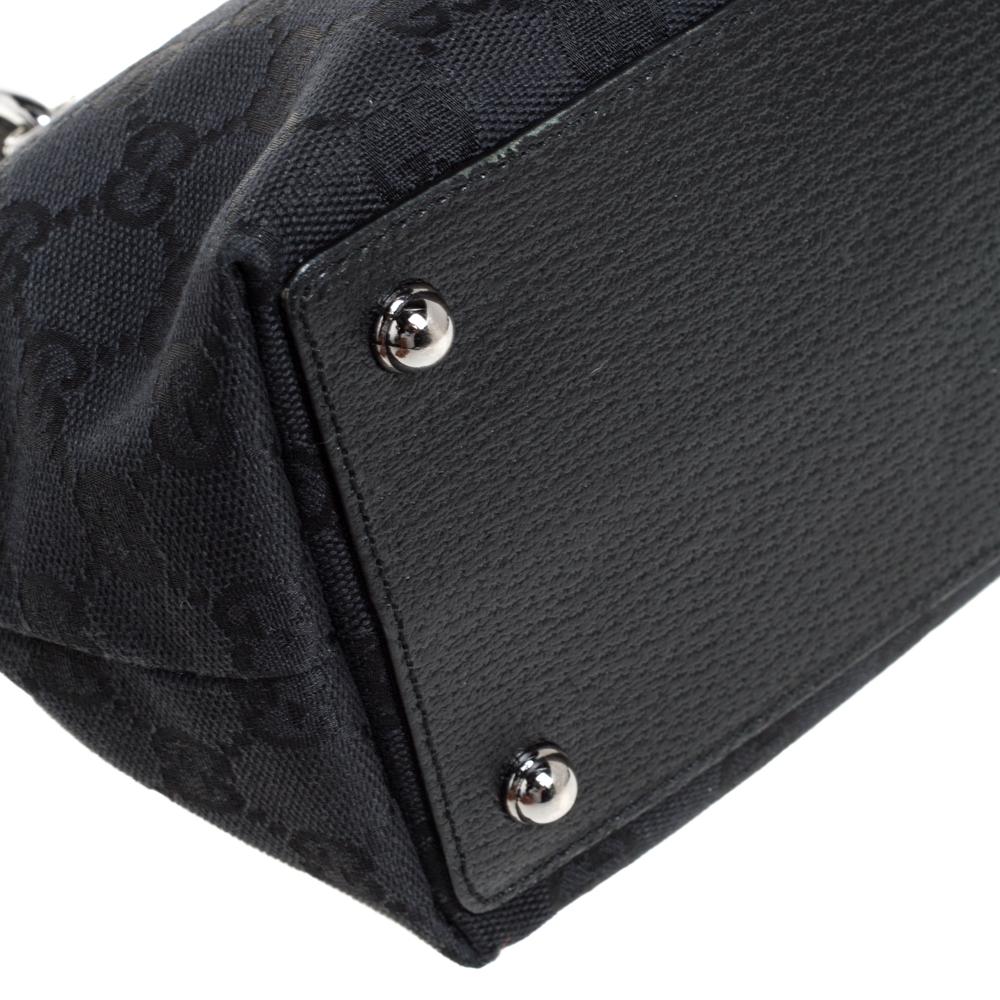 Gucci Mini Eclipse Tote aus schwarzem GG-Leinen und Leder 1