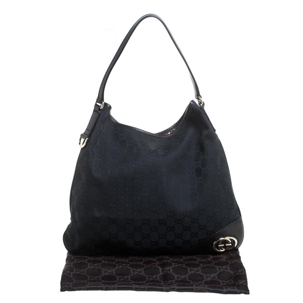 Gucci Black GG Canvas And Leather New Britt Hobo 8